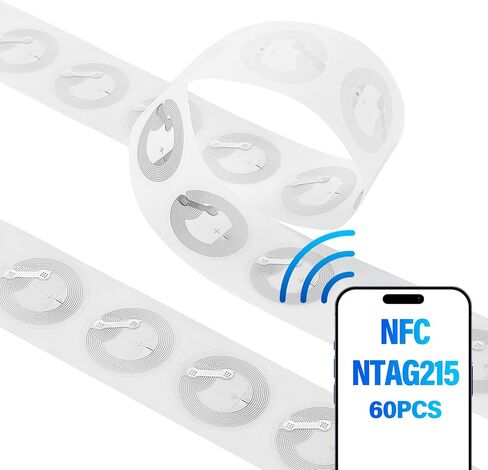 60 Pcs NFC Stickers/NFC Tag, NTAG215 Chip, Transparent Waterproof & Rewritable, 504 Bytes Memory NFC/RFID Tags, Compatible with All NFC Smartphones, Amiibo & TagMo in Saudi Arabia