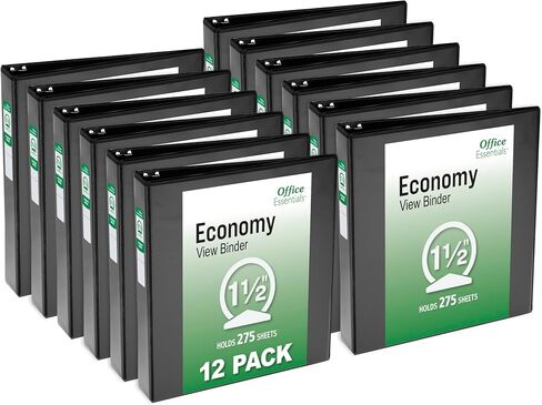 3 مجلدات حلقية من Office Essentials Economy View، حلقات دائرية 1.5 بوصة، عمود فقري 2.1 بوصة، سعة 275 ورقة، مجلدات سوداء (12 حزمة من 03427) in Kuwait