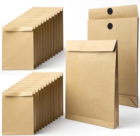 25 Pack 10x13 Inch Expandable Large Envelopes Big Mailing Envelopes Hook-and-Loop Closure Anti Tear Catalog Envelopes for Business Office Paper Documents File Storage - Brown in Kuwait