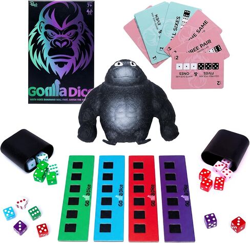 لعبة Point Games Gorilla Dice - لعبة لوحة الرياضيات العائلية سريعة الخطى - تتضمن 24 نردًا و4 صواني و80 بطاقة وغوريلا ضخمة - لعبة تعليمية تعليمية ممتعة للأعمار من 7 سنوات فما فوق (2-4 لاعبين) in Kuwait