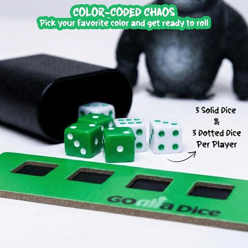 لعبة Point Games Gorilla Dice - لعبة لوحة الرياضيات العائلية سريعة الخطى - تتضمن 24 نردًا و4 صواني و80 بطاقة وغوريلا ضخمة - لعبة تعليمية تعليمية ممتعة للأعمار من 7 سنوات فما فوق (2-4 لاعبين) in Kuwait
