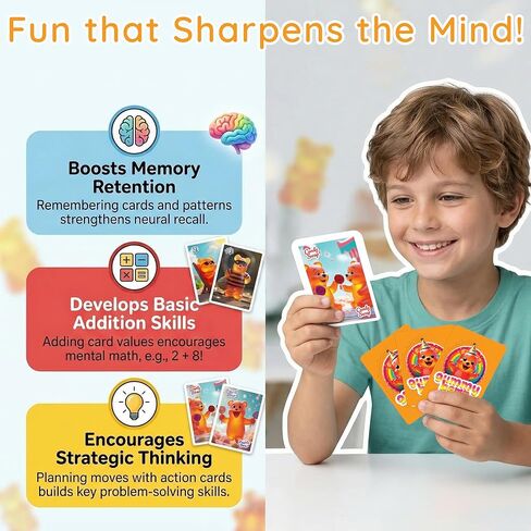 لعبة Point Games Gummy Bear Card Game، لعبة ممتعة لاستراتيجية الرياضيات والذاكرة للأطفال والعائلات - تتضمن 54 بطاقة وبطاقات عمل - للأعمار من 6 سنوات فما فوق - من 2 إلى 6 لاعبين in Kuwait