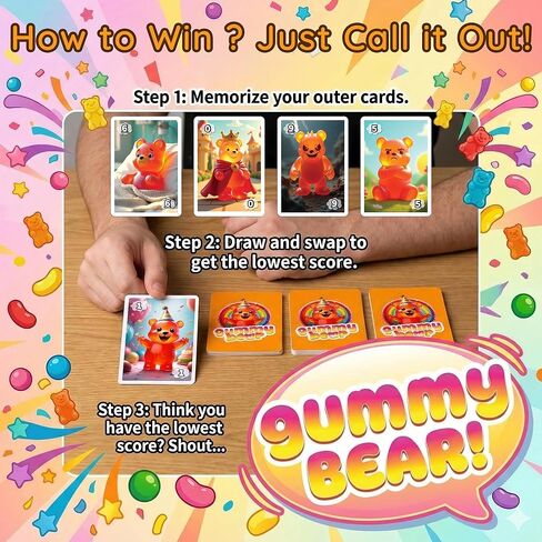 لعبة Point Games Gummy Bear Card Game، لعبة ممتعة لاستراتيجية الرياضيات والذاكرة للأطفال والعائلات - تتضمن 54 بطاقة وبطاقات عمل - للأعمار من 6 سنوات فما فوق - من 2 إلى 6 لاعبين in Kuwait