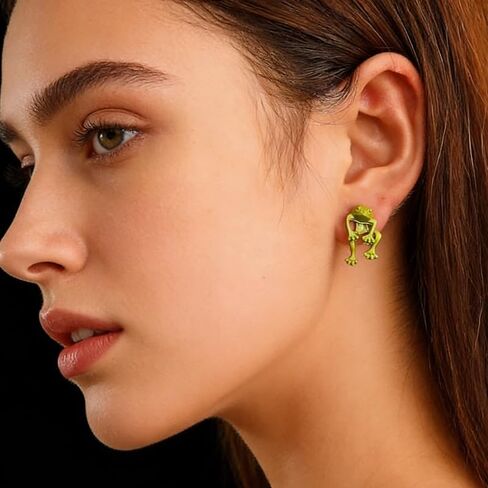 Womens Silver Frog Earrings Vintage Frog Shape Earrings Cute Animal Earrings Frog Jewelry Birthday Christmas in Saudi Arabia