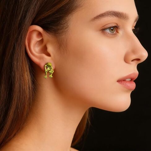 Womens Silver Frog Earrings Vintage Frog Shape Earrings Cute Animal Earrings Frog Jewelry Birthday Christmas in Saudi Arabia