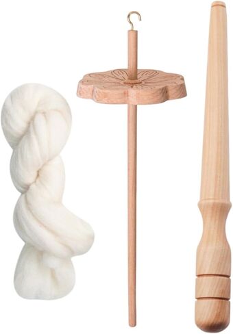 Flower Shaped Drop Spindle, Hand Carved, Sewing Projects, Yarn Making, Portable Wooden Yarn Wheel for Woven and Knitted, with Wool Strips in Saudi Arabia