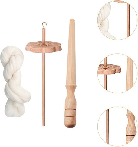 Flower Shaped Drop Spindle, Hand Carved, Sewing Projects, Yarn Making, Portable Wooden Yarn Wheel for Woven and Knitted, with Wool Strips in Saudi Arabia