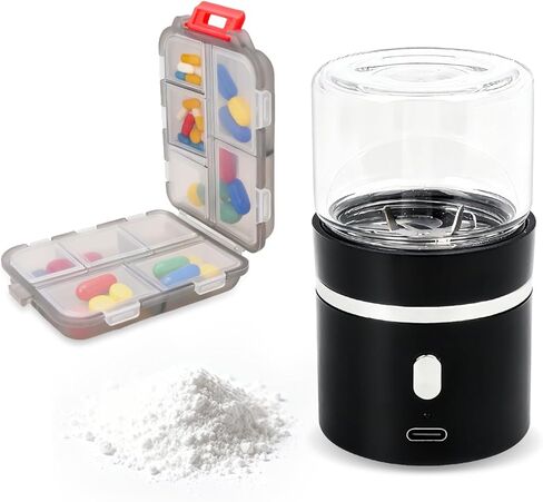 Portable Small Electric Pill Crusher, Grind Pills to Fine Powder for Elderly, Rechargeable & Washable, with Safety Lock, Perfect for Pets Nursing Home, with Pill Organizer Travel Essential in Saudi Arabia