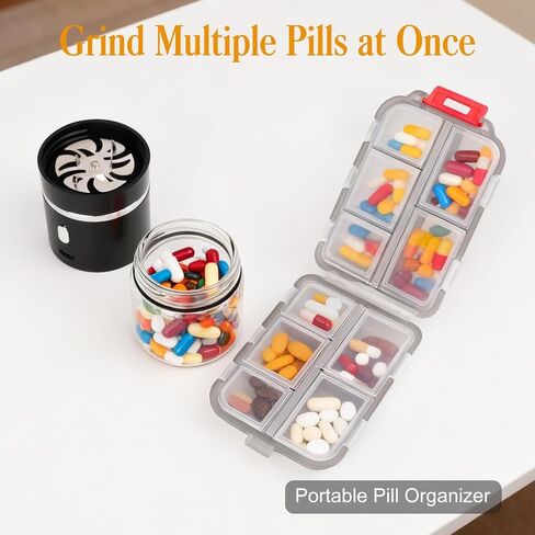 Portable Small Electric Pill Crusher, Grind Pills to Fine Powder for Elderly, Rechargeable & Washable, with Safety Lock, Perfect for Pets Nursing Home, with Pill Organizer Travel Essential in Saudi Arabia