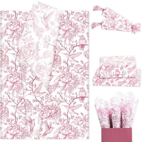 60 Sheets Birds Wildflower Tissue Paper, 20x14in Birds Wildflower Gift Wrapping Paper Pastel Color Art Tissue for Easter Spring Birthday Wedding Baby Shower Party Decor (Black) in Kuwait