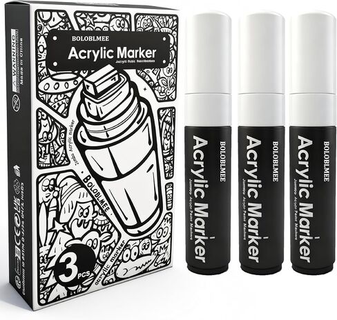 3 Pcs Jumbo Permanent Markers Black, 15mm Thick Wide Tip, Upgraded Smooth Ink Flow & Durable Tip, Acrylic Paint Markers for Rock Painting, Poster, Canvas, Glass, Wood, Ceramic, Stone in Saudi Arabia
