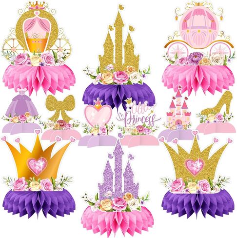 12 Pcs Princess Castle Honeycomb Centerpieces – Little Princess Party Table Decorations with Crowns, Castles, Bows and Hearts for Birthday Party, Baby Shower, and Girl's Fairy Tale Theme Décor in Saudi Arabia