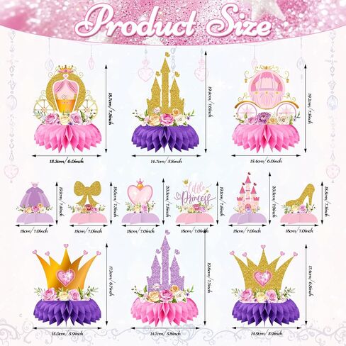 12 Pcs Princess Castle Honeycomb Centerpieces – Little Princess Party Table Decorations with Crowns, Castles, Bows and Hearts for Birthday Party, Baby Shower, and Girl's Fairy Tale Theme Décor in Saudi Arabia