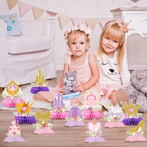 12 Pcs Princess Castle Honeycomb Centerpieces – Little Princess Party Table Decorations with Crowns, Castles, Bows and Hearts for Birthday Party, Baby Shower, and Girl's Fairy Tale Theme Décor in Saudi Arabia