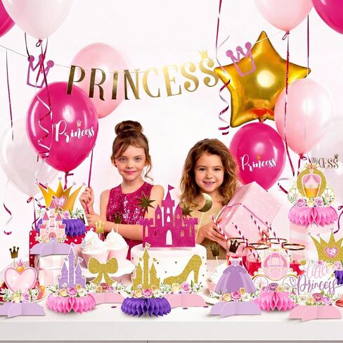12 Pcs Princess Castle Honeycomb Centerpieces – Little Princess Party Table Decorations with Crowns, Castles, Bows and Hearts for Birthday Party, Baby Shower, and Girl's Fairy Tale Theme Décor in Saudi Arabia