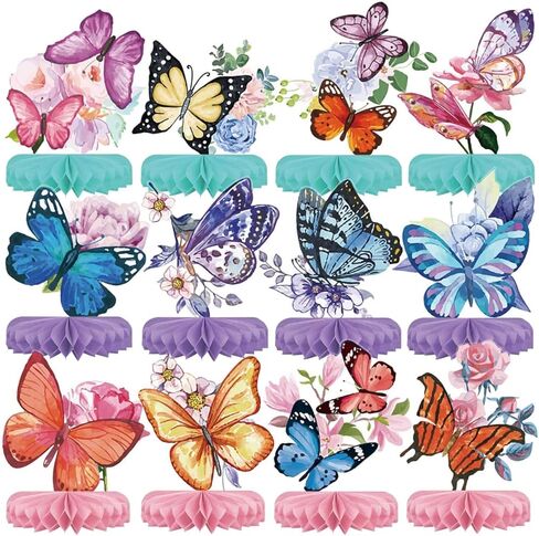 12 Pieces Butterfly Party Centerpieces for Tables Spring Birthday Party Decoration Spring Honeycomb Table Topper Centerpiece Spring Wildflower Theme Party Supplies for Birthday Baby Shower Decorations in Kuwait