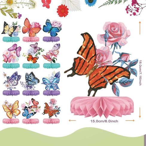 12 Pieces Butterfly Party Centerpieces for Tables Spring Birthday Party Decoration Spring Honeycomb Table Topper Centerpiece Spring Wildflower Theme Party Supplies for Birthday Baby Shower Decorations in Kuwait