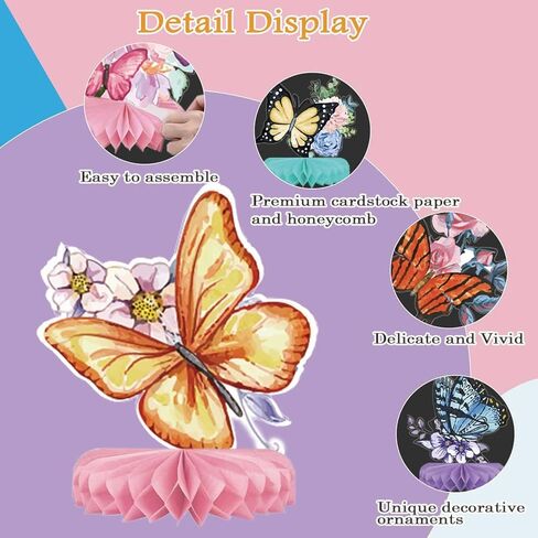 12 Pieces Butterfly Party Centerpieces for Tables Spring Birthday Party Decoration Spring Honeycomb Table Topper Centerpiece Spring Wildflower Theme Party Supplies for Birthday Baby Shower Decorations in Kuwait