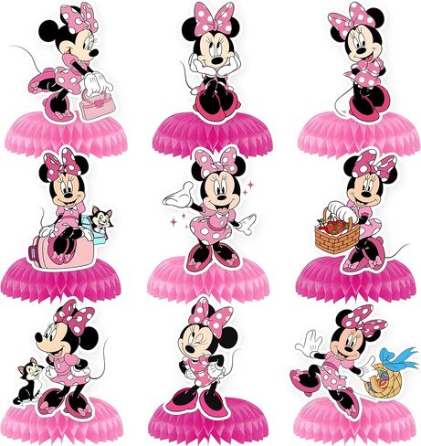 9Pcs Minnie Honeycomb Centerpieces, Cartoon Movie Theme Birthday Party Supplies, Double-Sided 3D Table Decorations & Favors for Kids in Saudi Arabia
