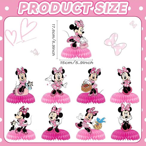 9Pcs Minnie Honeycomb Centerpieces, Cartoon Movie Theme Birthday Party Supplies, Double-Sided 3D Table Decorations & Favors for Kids in Saudi Arabia