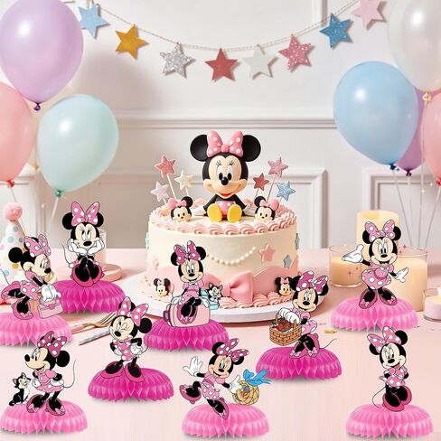 9Pcs Minnie Honeycomb Centerpieces, Cartoon Movie Theme Birthday Party Supplies, Double-Sided 3D Table Decorations & Favors for Kids in Saudi Arabia
