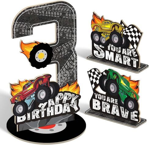 3Pcs 4th Birthday Number Sign Centerpiece - Table Decorations for Boys Kids 4th Birthday Party Supplies Set in Saudi Arabia