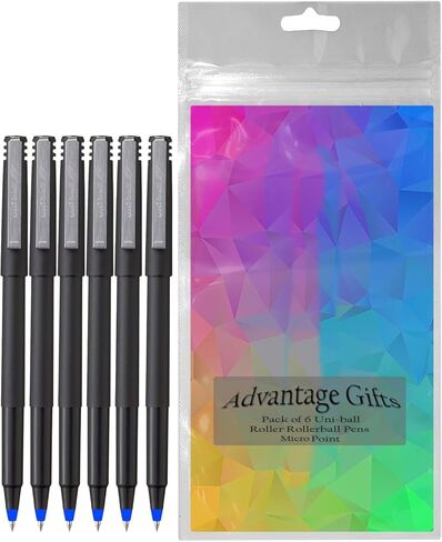 Roller Rollerball Pens, Micro Point (0.5mm), Blue Ink, 6 Count, Bundle with Plastic Reusable Pouch in Saudi Arabia
