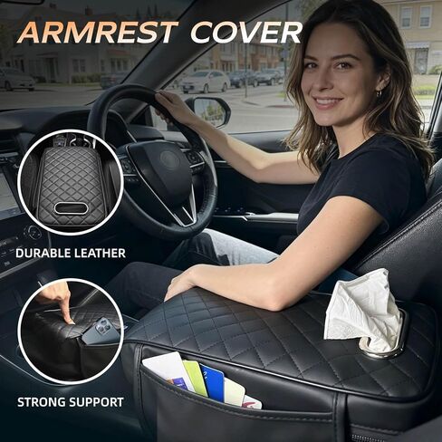 ترقية وسادة مسند ذراع وحدة التحكم المركزية للسيارة لهوندا CR-V 2026 2012، غطاء وسادة مريح من إسفنج الذاكرة مع صندوق مناديل وحقيبة تخزين جانبية، غطاء مسند ذراع للسيارة 3 في 1 من جلد البولي يوريثان الفاخر (أسود) in Kuwait