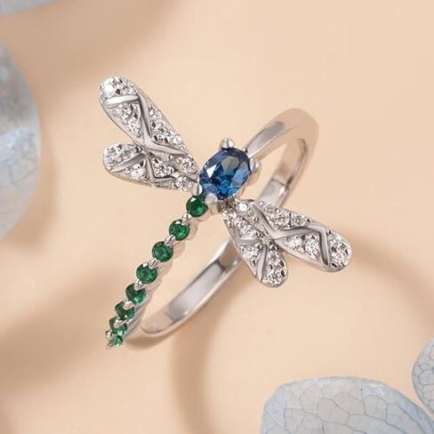 White Gold Plated Cubic Zirconia Stylish Dragonfly Statement Ring Personalized Accessory Ideal for Women's Daily Casual Wear Party Holiday Anniversary Love Jewelry Gift in Saudi Arabia
