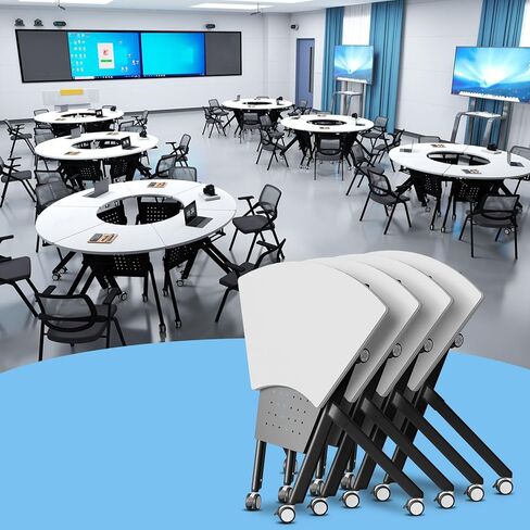 Folding Conference Table with Wheels,Conference Room Table Flip-top Design Modular Rectangular & Fan-Shaped Space-Saving Modern Mobile Training Table for Office Classroom Home (6, A3, L35.4in) in Saudi Arabia