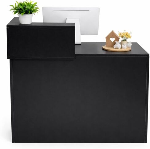 Modern Reception Desk with Storage Drawer & Counter Shelf, 39.4" Front Counter Reception Table for Office, Salon, Lobby, Retail Store (Black, Left Table) in Saudi Arabia