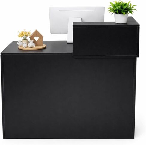 Modern Reception Desk with Storage Drawer & Counter Shelf, 39.4" Front Counter Reception Table for Office, Salon, Lobby, Retail Store (Black, Left Table) in Saudi Arabia
