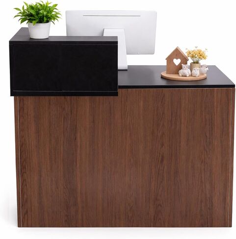 Modern Reception Desk with Storage Drawer & Counter Shelf, 39.4" Front Counter Reception Table for Office, Salon, Lobby, Retail Store (Black, Left Table) in Saudi Arabia