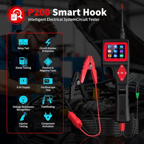جهاز اختبار دائرة السيارات P200، مجموعة مسبار دائرة الطاقة 9-30 فولت مع خطاف ذكي، مقياس الذبذبات المتعدد، أداة تشخيص كهربائية للسيارة لاختبار الحاقن، تفعيل المكونات، محدد موقع الدائرة القصيرة in Kuwait