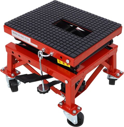 300 lbs Hydraulic Motorcycle Scissor Jack Lift Foot Step Wheels for Small Dirt Bikes Steel Red & Secure Maintenance Storage Outdoor-Ready in Saudi Arabia