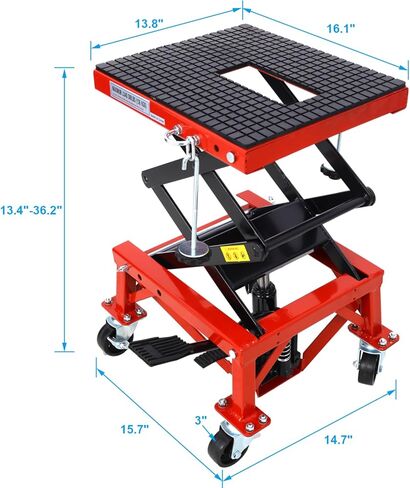300 lbs Hydraulic Motorcycle Scissor Jack Lift Foot Step Wheels for Small Dirt Bikes Steel Red & Secure Maintenance Storage Outdoor-Ready in Saudi Arabia