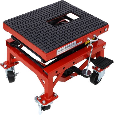 300 lbs Hydraulic Motorcycle Scissor Jack Lift Foot Step Wheels for Small Dirt Bikes Steel Red & Secure Maintenance Storage Outdoor-Ready in Saudi Arabia