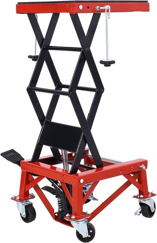 300 lbs Hydraulic Motorcycle Scissor Jack Lift Foot Step Wheels for Small Dirt Bikes Steel Red & Secure Maintenance Storage Outdoor-Ready in Saudi Arabia
