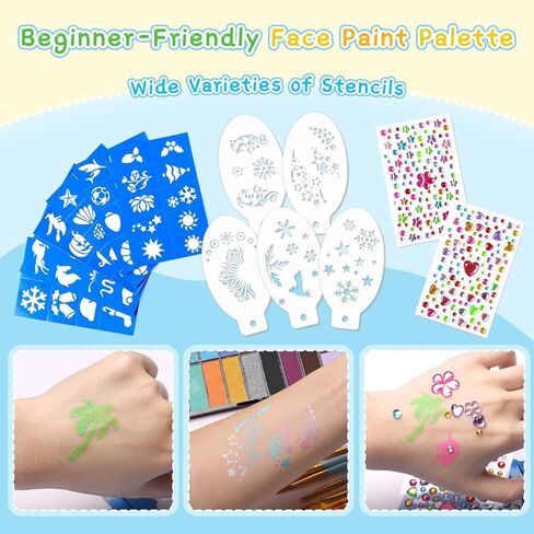 Face Painting Kit, Non-Toxic Face Paint Palette with 33 Colors, Stencils, Brushes, Safe for Sensitive Skin Washable Halloween Makeup Kit for Carnival Party Game Day in Saudi Arabia