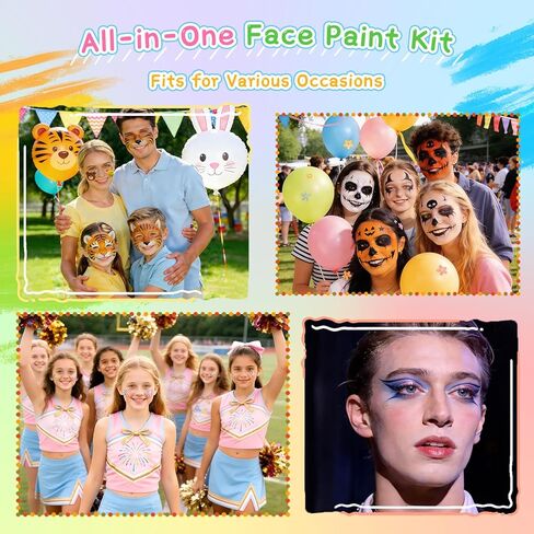 Face Painting Kit, Non-Toxic Face Paint Palette with 33 Colors, Stencils, Brushes, Safe for Sensitive Skin Washable Halloween Makeup Kit for Carnival Party Game Day in Saudi Arabia
