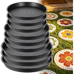 3 Size Round Stepping Stone Molds, 9 Pcs 8.6" / 9.7" / 11" Reusable Plastic Concrete Molds for Stepping Stones Cement Black Tray DIY Form for Patio Walkway and Lawn Decoration Garden Paving in Saudi Arabia