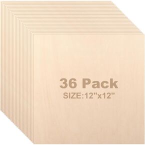 36 Pack Basswood Sheets 1/16 inch, 11.8"x11.8"x1/16 Craft Plywood Sheets, 1.5mm Basswood for Laser Cutting, Plywood Board Unfinished Wood for Crafts DIY Ornaments and Models Engraving Drawing in Kuwait