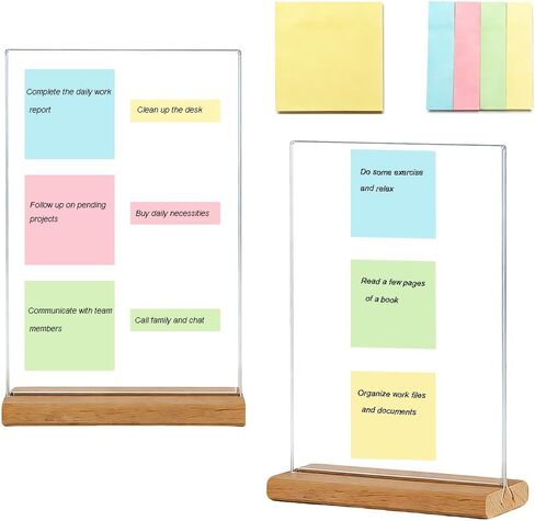 2 PCS Large-Size Monitor Memo Board with Removable Wooden Base, Acrylic Portable Sticky Note Holder for Computer Monitors, Transparent Message Board Sign with Sticky Notes in Saudi Arabia