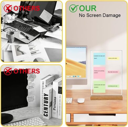 2 PCS Large-Size Monitor Memo Board with Removable Wooden Base, Acrylic Portable Sticky Note Holder for Computer Monitors, Transparent Message Board Sign with Sticky Notes in Saudi Arabia
