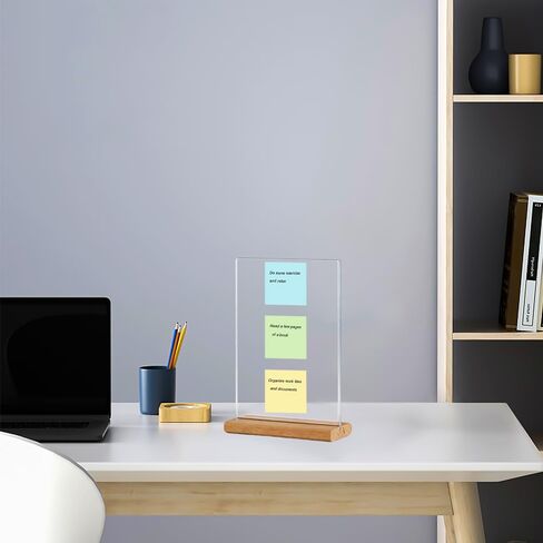 2 PCS Large-Size Monitor Memo Board with Removable Wooden Base, Acrylic Portable Sticky Note Holder for Computer Monitors, Transparent Message Board Sign with Sticky Notes in Saudi Arabia