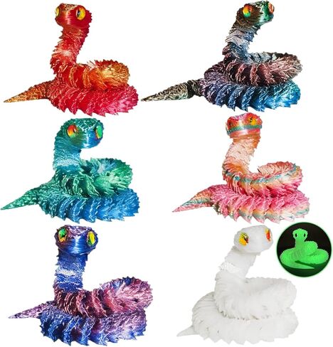 6 Pcs 3D Printed Snake, 12.8 inch Flexible 3D Printed Snake Stuff Decorative for Kids Home Decor Gifts for Valentine's Day Easter Christmas in Saudi Arabia