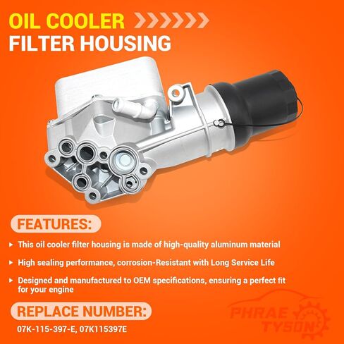 Upgraded Aluminum Oil Cooler Filter Housing Compatible with 2011-2013 Volkswagen Jetta Sedan 2012-2014 Passat Beetle 2.5L Replaces # 07K115397E in Saudi Arabia