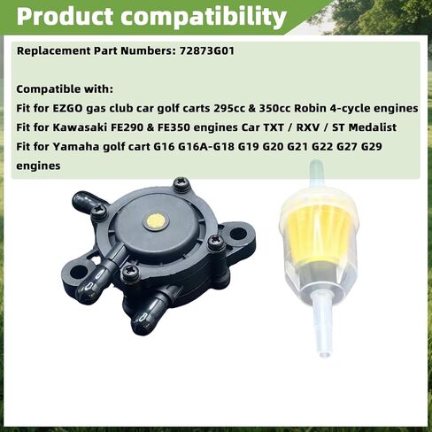 Fuel Pump Fit for Yamaha Golf Cart G16 G16A-G18 G19 G20 G21 G22 G27 G29 Fit for Kawasaki FE290 FE350 Fit for 295cc 350cc Robin 4-cycle Engines Replacement Part 72873G01 with Fuel Filter in Saudi Arabia
