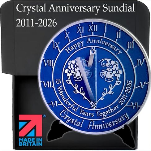 Anniversary Sundial Gift for 15th Crystal Wedding Anniversary in 2026 - Recycled Metal Home Decor Or Garden Present Idea - Handmade in UK for Him, Her Parents Or Couples 15 Year Celebration in Saudi Arabia