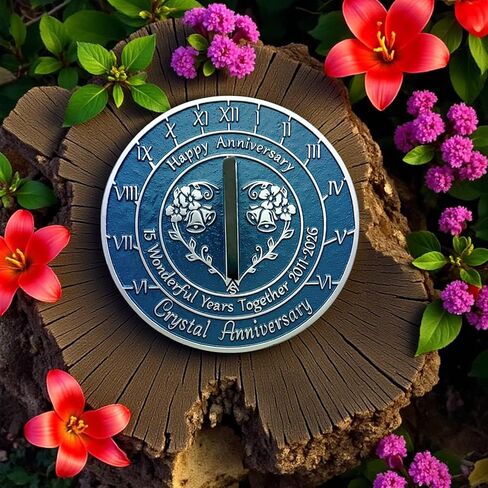 Anniversary Sundial Gift for 15th Crystal Wedding Anniversary in 2026 - Recycled Metal Home Decor Or Garden Present Idea - Handmade in UK for Him, Her Parents Or Couples 15 Year Celebration in Saudi Arabia